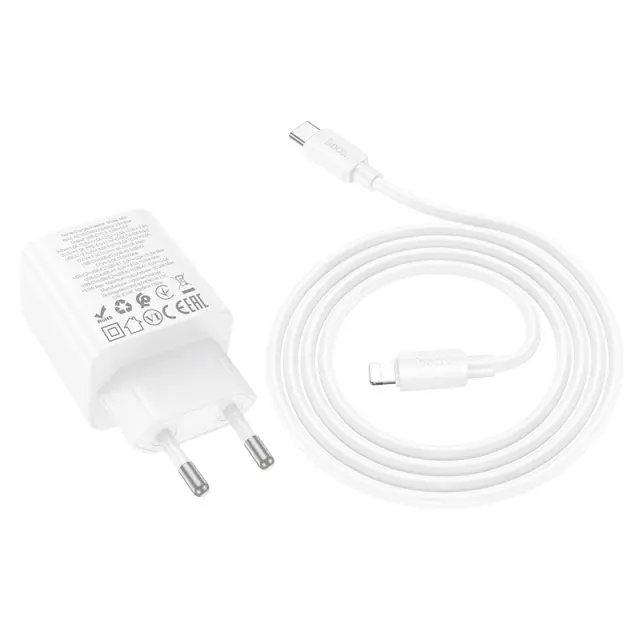 Hoco Φορτιστής με Θύρες USB-C, USB-A και Καλώδιο Lightning 30W Λευκός N56 2