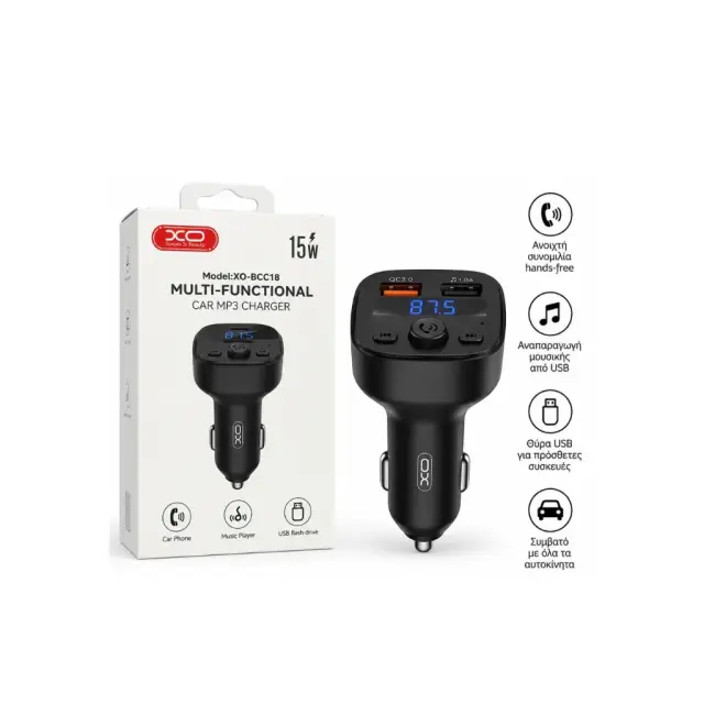 ΧΟ Smart Φορτιστής Αυτοκινήτου με Βluetooth MP3, Μαύρο