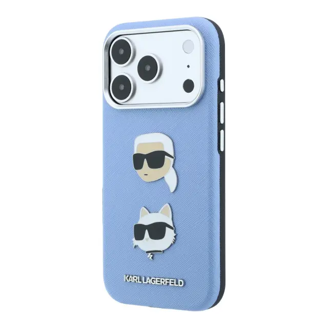 Karl Lagerfeld PU Semi Wrap Saffiano K&CH Heads Case for iPhone 18 Pro Blue 2