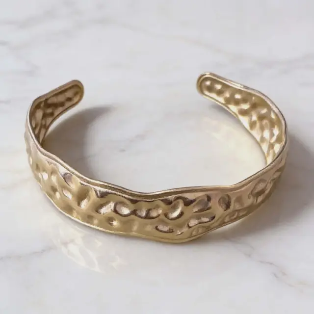 Hammered Cuff Bracelet Gold Stainless Steel