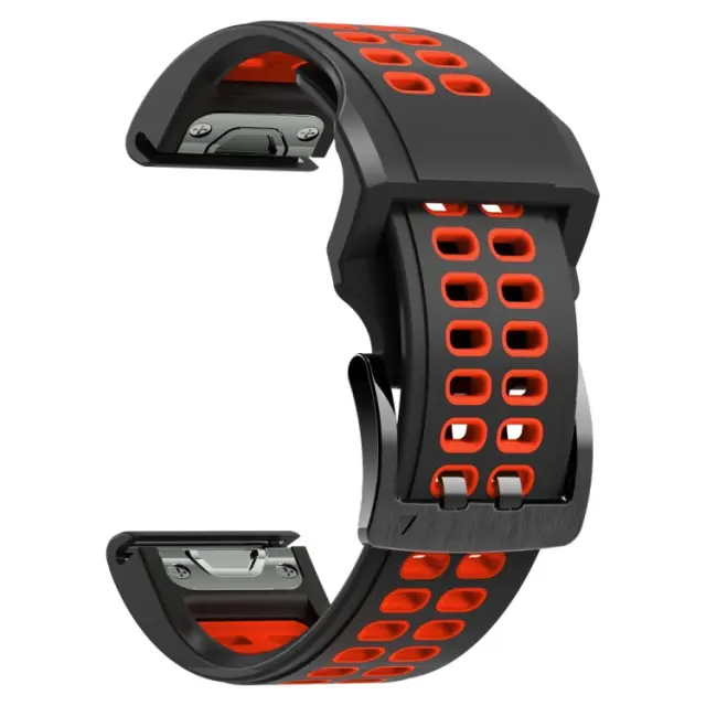 Λουράκι Σιλικόνης Για Garmin Fenix 3/5x/3hr/5x Plus/6x/6x Pro/7x/8/9 (51mm)- Μαύρο Κόκκινο Με Διπλό Μαύρο Κλείσιμο ΟΕΜ
