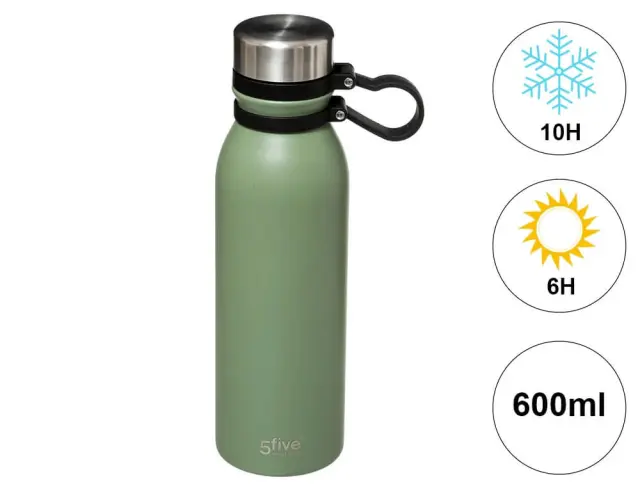 Μπουκάλι Θερμός 5five με λαβή, χωρητικότητα 600ml και διατήρηση θερμοκρασίας 6h ζεστό / 10h κρύο - Khaki 179645