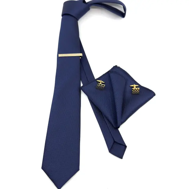 Μπλε Γραβάτα Oxford 6,5 cm με Ασορτί Μαντήλι 3