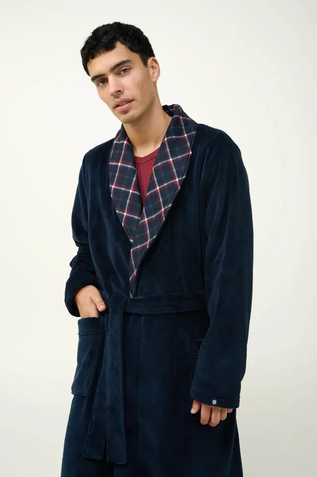 Μακριά Σταυρωτή Ανδρική Ρόμπα Fleece Vamp 23692 BLUE 3