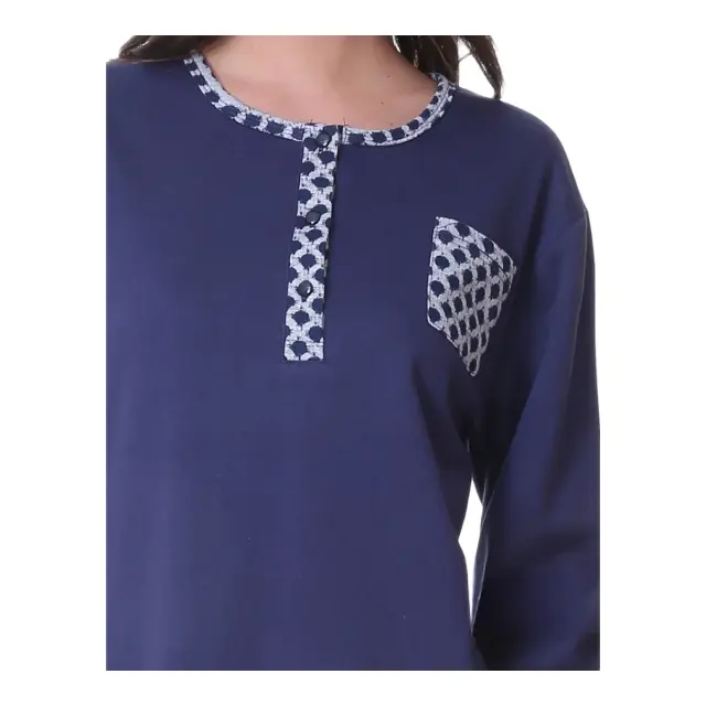 Lydia Creations Γυναικεία Πυτζάμα με Πατιλέτα & Τσέπη, Χρώμα Σκούρο Μπλε 2