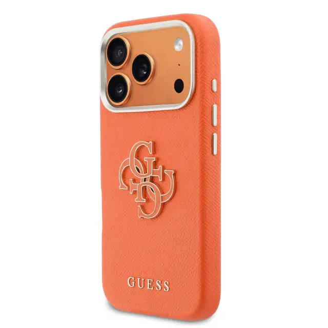 Guess PU Grained 4G Resin Metal Logo Case for iPhone 17 Pro Orange 2