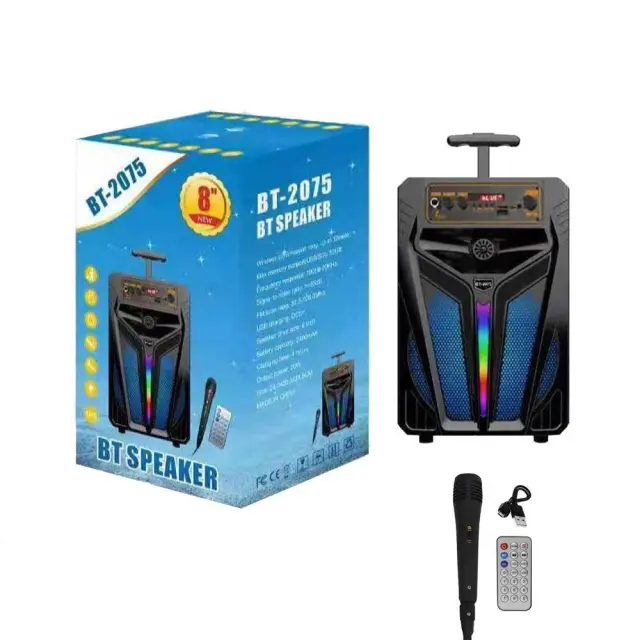 Φορητό Ασύρματο Ηχείο 8″ Bluetooth FM, USB, TF, AUX 20W TWS με Λαβή Μεταφοράς BT-2075 Μαύρο