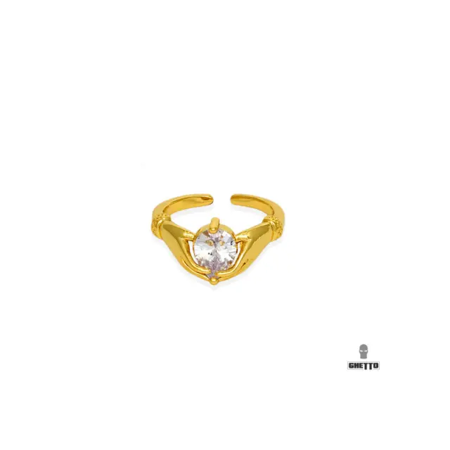 Ghetto Hand Shape Diamond Ring Adjustable Gold