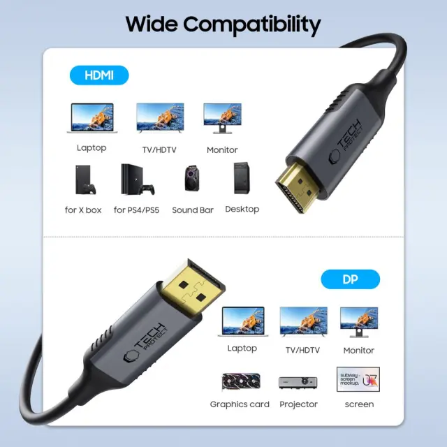 Tech-Protect® Cable DisplayPort male - HDMI male 2m-Μαύρο 2