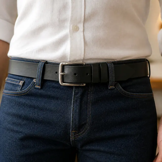 Μαύρη Δερμάτινη Ζώνη Full Grain 4 cm - 145cm 2