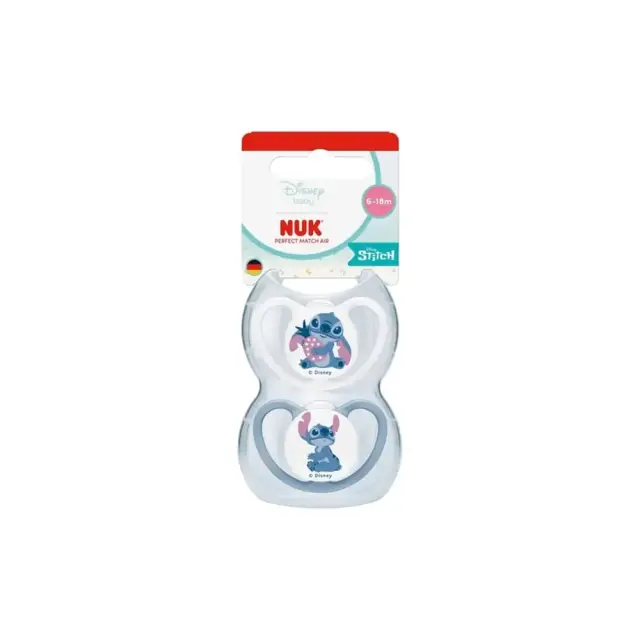 NUK Perfect Match Air Disney Baby Stitch Πιπίλα Σιλικόνης με Θήκη 6-18m, 2τεμ