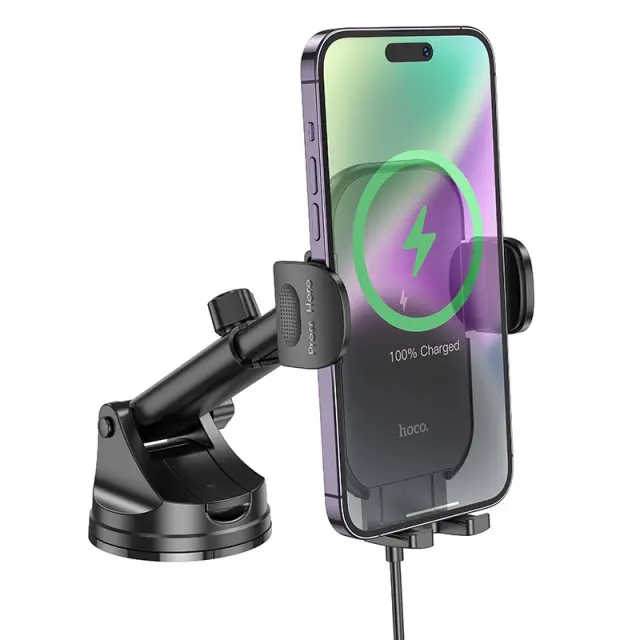 Βάση Στήριξης Αυτοκινήτου Hoco HW5 Journey Μαύρο με Wireless Fast Charger έως 15W και Επεκτεινόμενο Βραχίονα Μαύρη 4.5"-7" 3