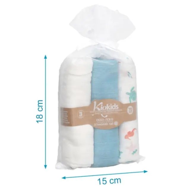 Kiokids: Μουσελίνα Bamboo Ocean Μπλε 70x70εκ. Σετ3τμχ. 3