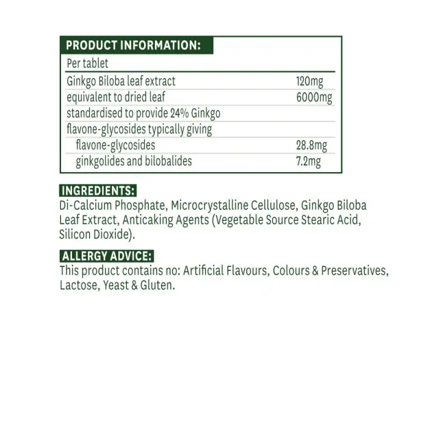 Natures Aid Ginkgo Biloba Standardised 120 mg 2