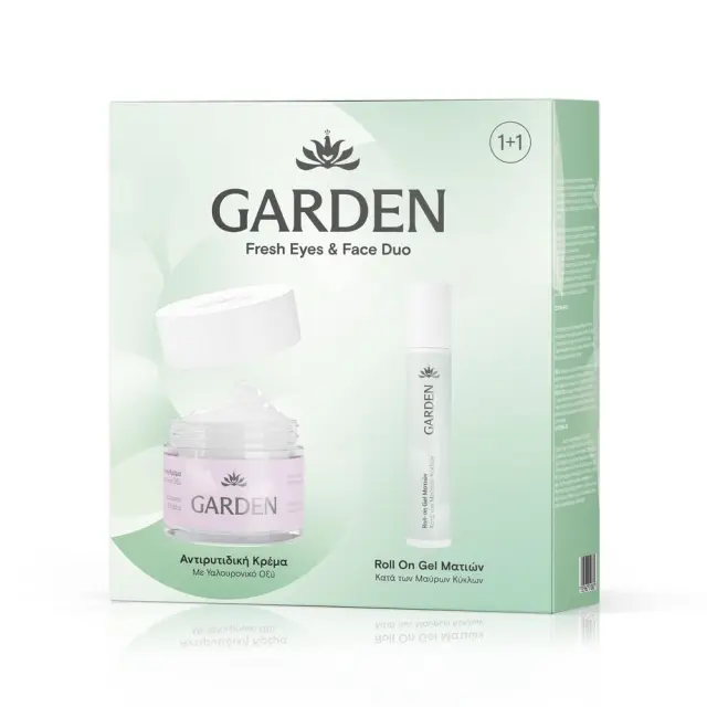 Garden | Fresh Eyes & Face Duo Αντιρυτιδική Κρέμα με Υαλουρονικό Οξύ 50ml & Roll On Gel Ματιών κατά των Μαύρων Κύκλων 20ml | 1σετ