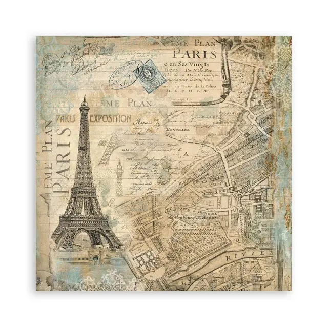 Τυπωμένο ύφασμα Stamperia, 30x30cm, 4 τεμ, Around the world 2