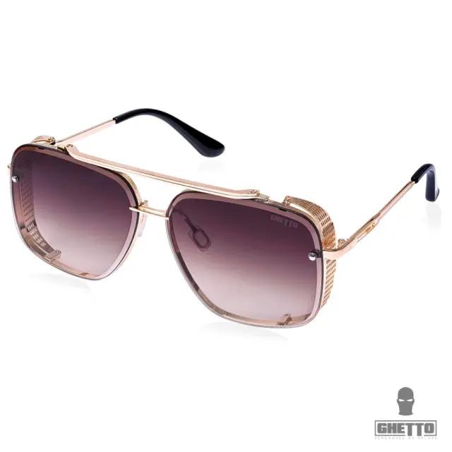 Ghetto Double Beam Square Pilot Sunglasses Gold Frame Unisex Tea