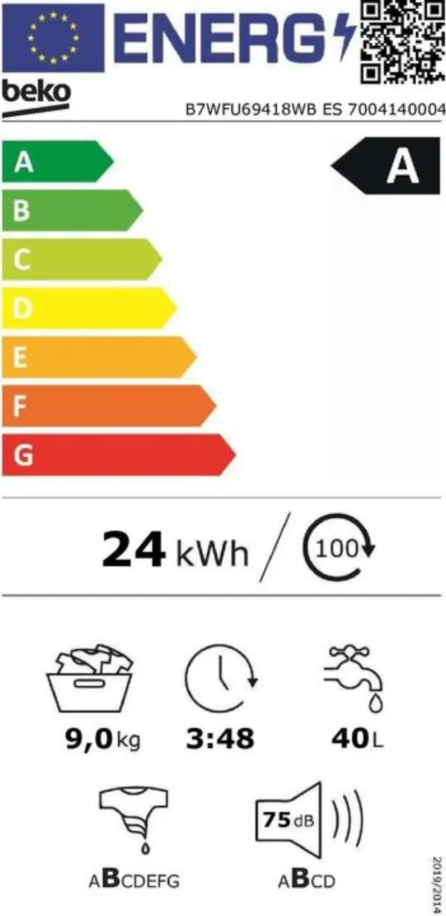Beko B7WFU69418WBES Πλυντήριο Ρούχων 9kg 1400 Στροφών 2