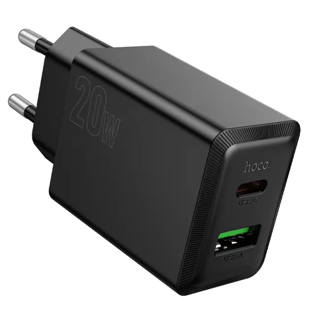 Φορτιστής Ταξιδίου Hoco N69 Nuevo PD20W QC3.0A 5V με 2 Εξόδους Φόρτισης 1xUSB-C και 1xUSB-A Μαύρος