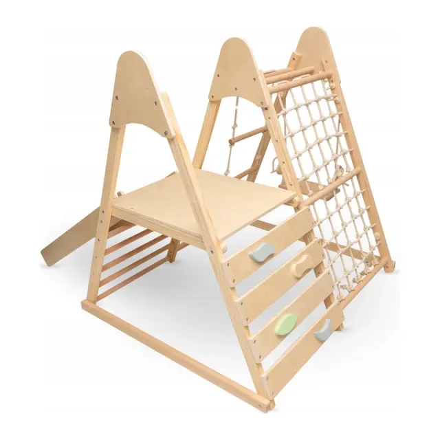 Moni Toys Little Gym Ξύλινο Γυμναστήριο Αναρρίχησης με Δίχτυ Τσουλήθρα και Κούνια 3+ Ετών
