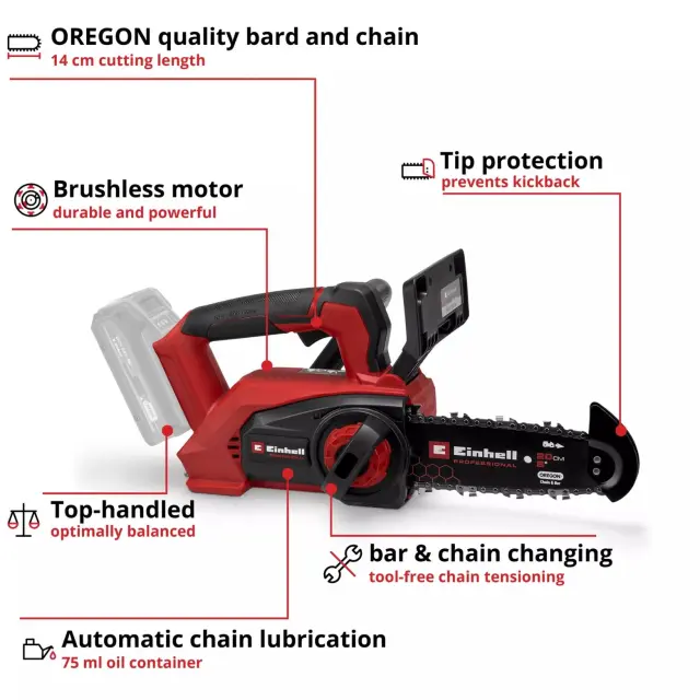 Einhell 4600020 - Fortexxa 18/20 TH - Κλαδευτικό Αλυσοπρίονο Μπαταρίας 18V - 2.5kg με Λάμα 20cm (Χωρίς Μπαταρία - Φορτιστή) 3