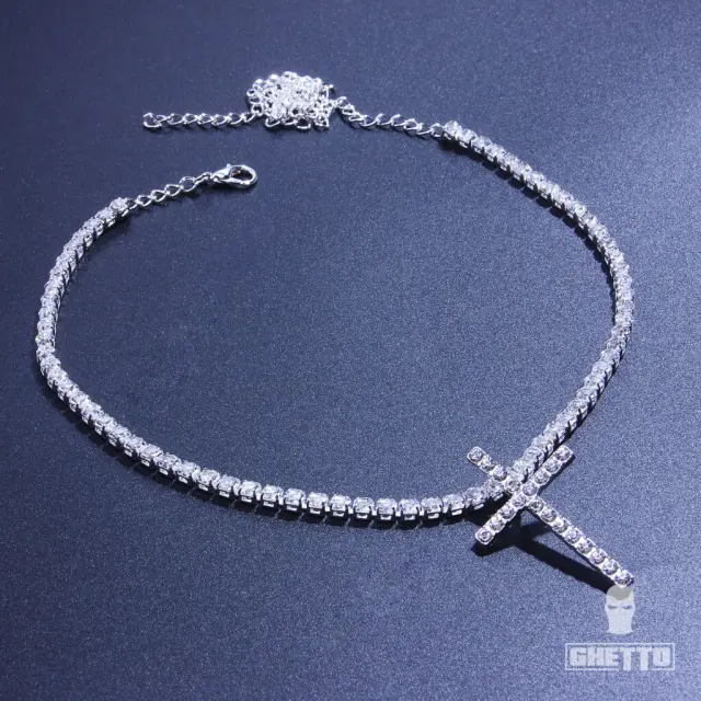 Ghetto Girl Cross Choker Chain Hip Hop Crystal Tennis 3