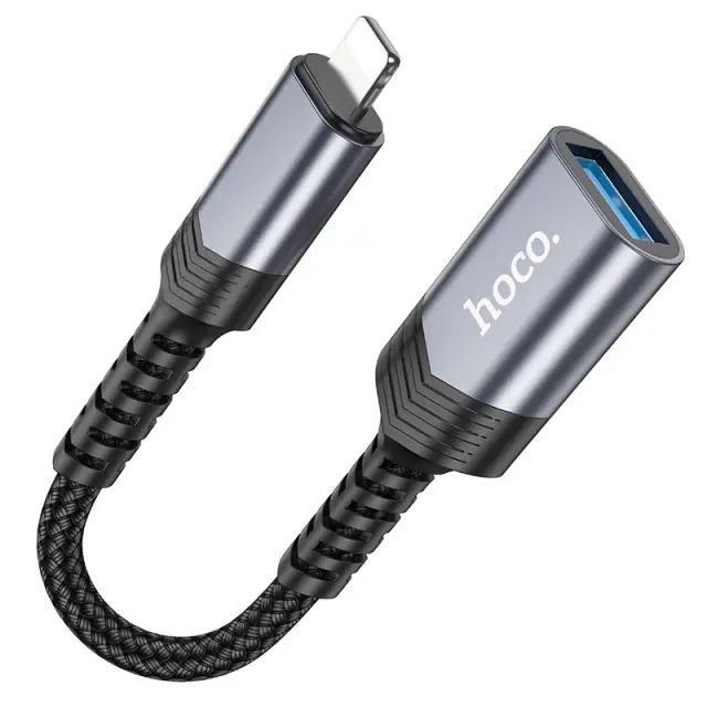 Αντάπτορας Hoco UA24 Lightning σε USB με Λειτουργία OTG 480Mbps Δυνατότητα Φόρτισης 5V/2A και Κοντό Anti-bending Καλώδιο Γκρι 3