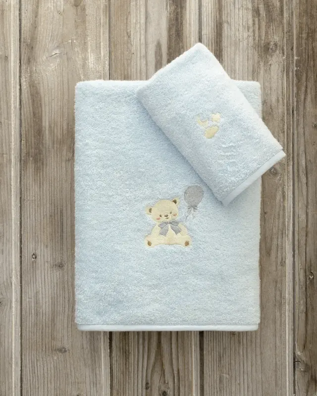 Σετ 2Τ Πετσέτες Παιδικές 30x50-70x120 380gsm Kocoon Beary Ciel 100% βαμβακερό