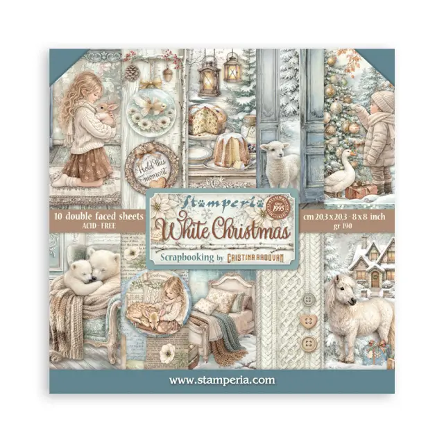 Χαρτιά scrapbooking 10τεμ, 20.3×20.3cm Stamperia, White Christmas