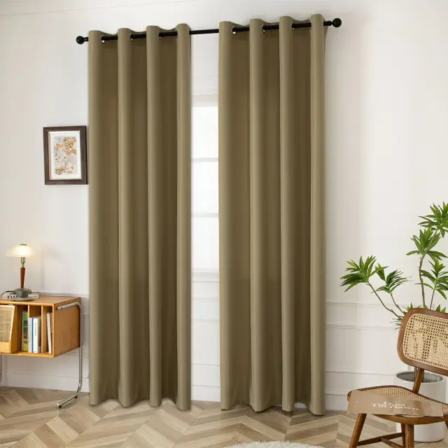Beauty Home Κουρτίνα μεσαίας σκίασης με 8 μεταλλικούς κρίκους Effect Art 8443 140x270 Λαδί 2