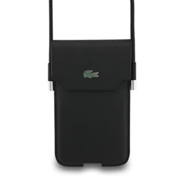 Lacoste PVC Iconic Petit Pique Metal Logo Phone Pouch XL Black
