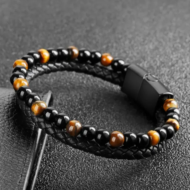 Tiger Eye Δερμάτινο Βραχιόλι από Ανοξείδωτο Ατσάλι 3