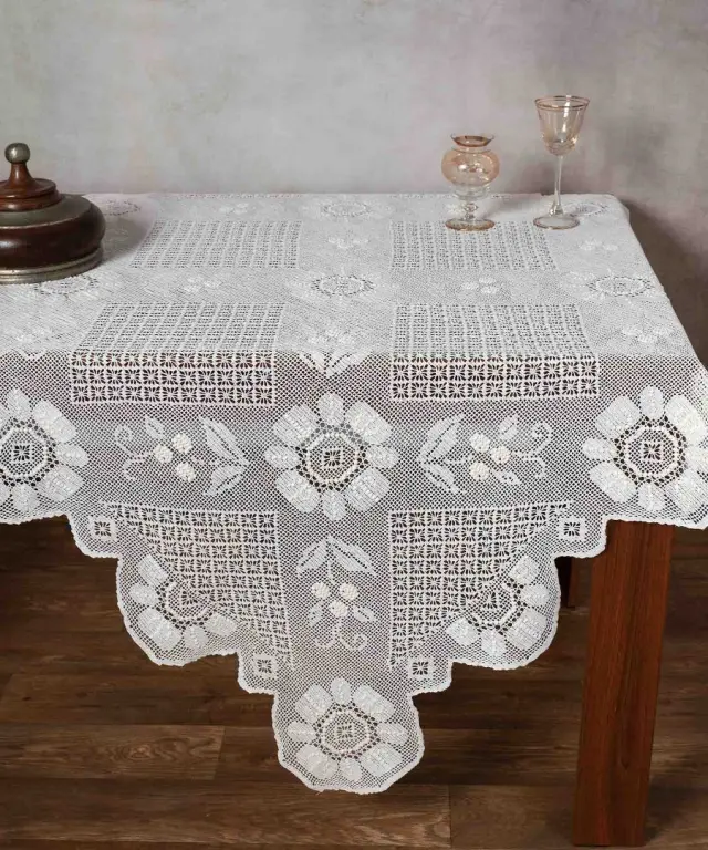 Μερσεριζέ πλεκτό τραπεζοκαρέ 4567 (140cm x 140cm) μπέζ - -