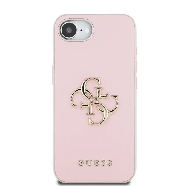 Guess PU Grained 4G Metal Logo Case for iPhone 16e/17e Pink 3