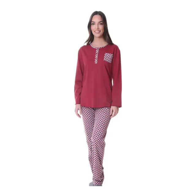 Lydia Creations Γυναικεία Πυτζάμα με Πατιλέτα & Τσέπη, Χρώμα Μπορντό