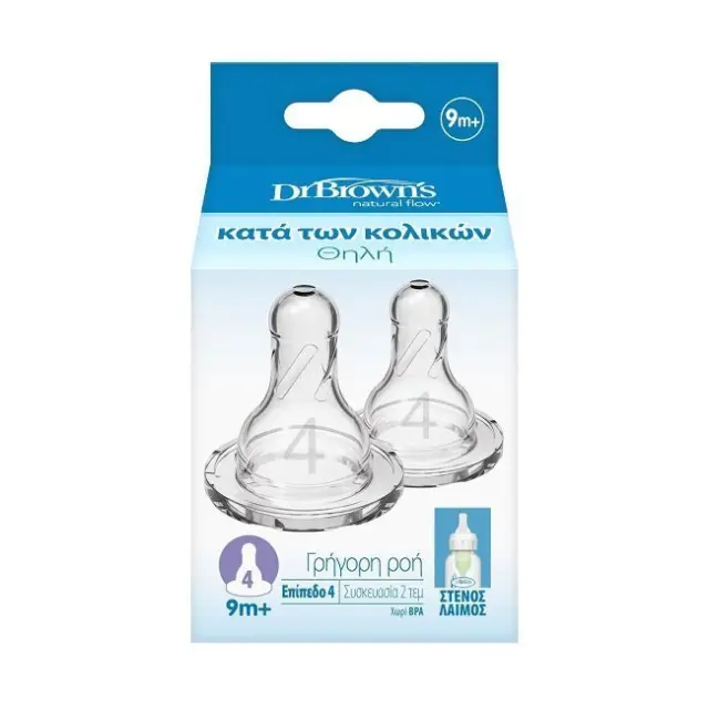 Dr. Brown's Options+ Θηλές Σιλικόνης για Μπιμπερό με Στενό Λαιμό 9m+ 2τμχ