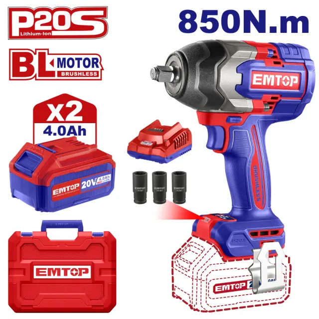 EMTOP BRUSHLESS ΜΠΟΥΛΟΝΟΚΛΕΙΔΟ ΜΠΑΤΑΡΙΑΣ 20V/2x4Ah ECIWL2085