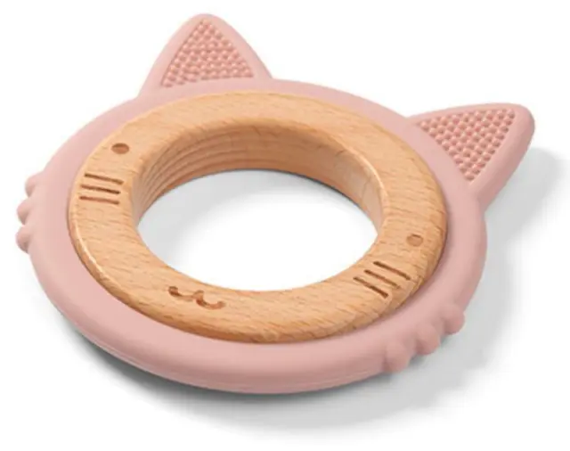 Ορθοδοντικό Μασητικό Σιλικόνης με Ξύλο Kitten Babyono Pink 1076/02