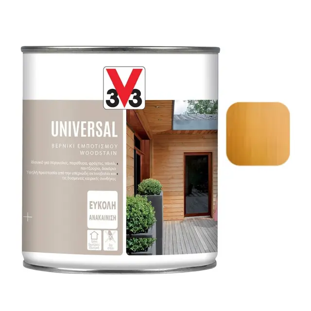 3V3 UNIVERSAL Βερνίκι εμποτισμού νερού εσωτερικής και εξωτερικής χρήσης 0,750ml - πεύκο