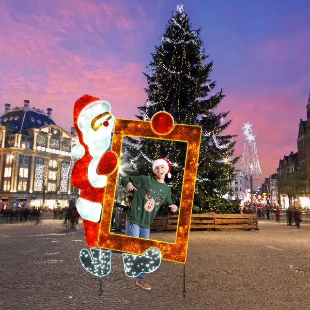 LED SANTA HOLDING PHOTO FRAME FLOOR MOTIF 1500 WW,WHITE&RED STEADY LED 48m ROPE LIGHTS 1,5m CABLE IP65 2770x2000x50mm / XSANTAFRAME 2