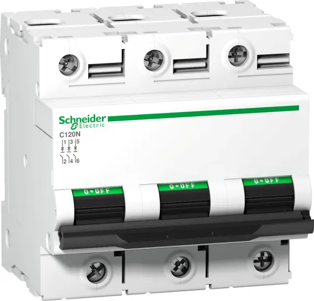 Miniature circuit-breaker, Acti9 C120N, 3P, 125 A, D curve, 10000 A (IEC 60898-1), 10 kA (IEC 60947-2)