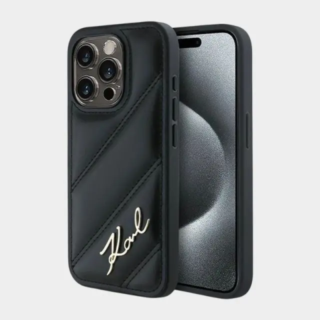 Θήκη Για iPhone 14/15/13 6.1" Karl Lagerfeld Diagonal Quilted Script KLHCP14SPQDSMGK Μαύρο - ONESIZE