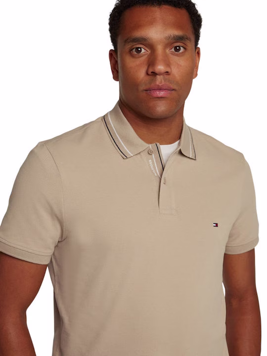 Tommy Hilfiger Μπεζ Κοντομάνικη Μπλούζα τύπου polo με σχέδιο στο γιακά Μπεζ - L 2