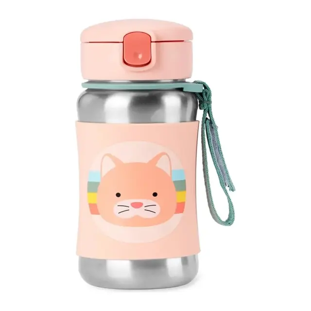 Skip Hop Zoo Ανοξείδωτο Παγούρι με Καλαμάκι 350ml Cat Peach