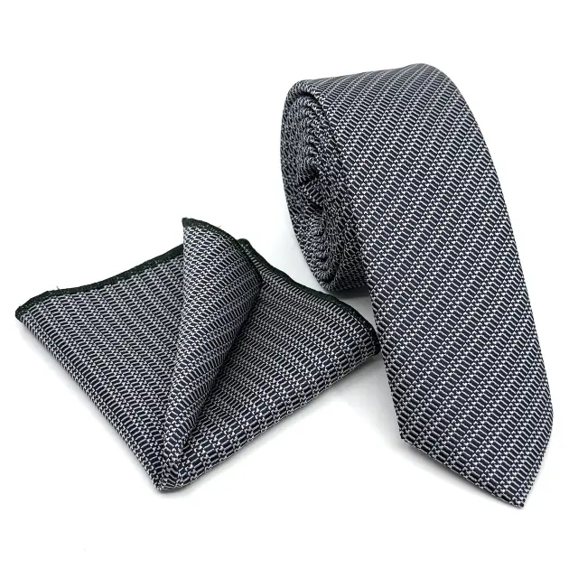 Γραβάτα Microfiber σε Μπλε Μοτίβο Σετ με Μαντηλάκι