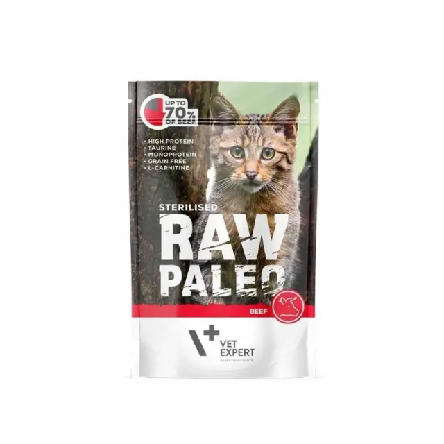 Υγρή Τροφή Vet Expert Raw Paleo Sterilised Cat Grain Free with Beef - 100gr