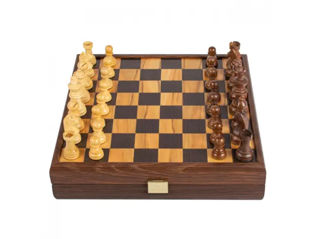 Σετ Χειροποίητο Σκάκι Wooden Chess Manopoulos από Ξύλο, με πιόνια Staunton, θήκη αποθήκευσης και διαστάσεις 27x27cm - Olive BurlSKW4130H