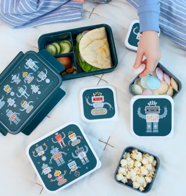 A Little Lovely Company Σετ 4 Δοχεία Φαγητού Lunch & Snack Box Set – Robots SBSERO86 3