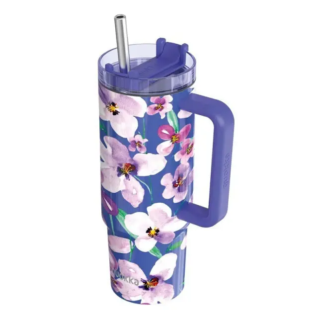 Quokka Handled Tumbler Θερμός Γυάλινο / Ανοξείδωτο BPA Free 950ml Dusk με Λαβή και Καλαμάκι-40032