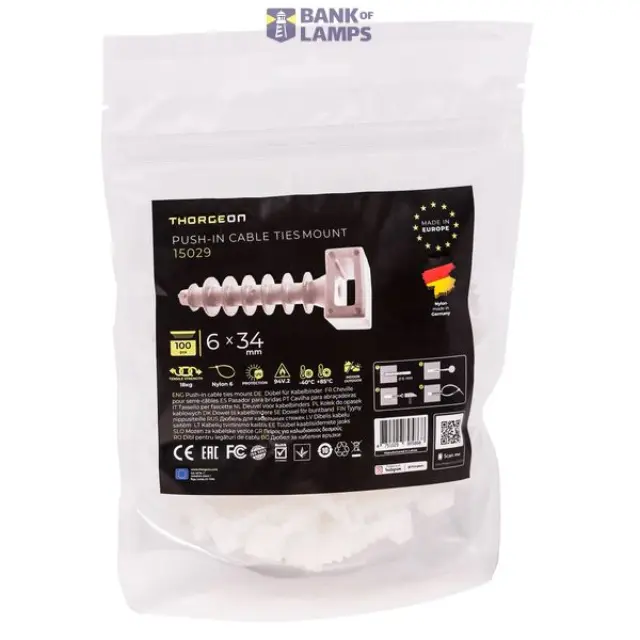 Push-In Cable Ties Mount 6x34 white (100pcs)